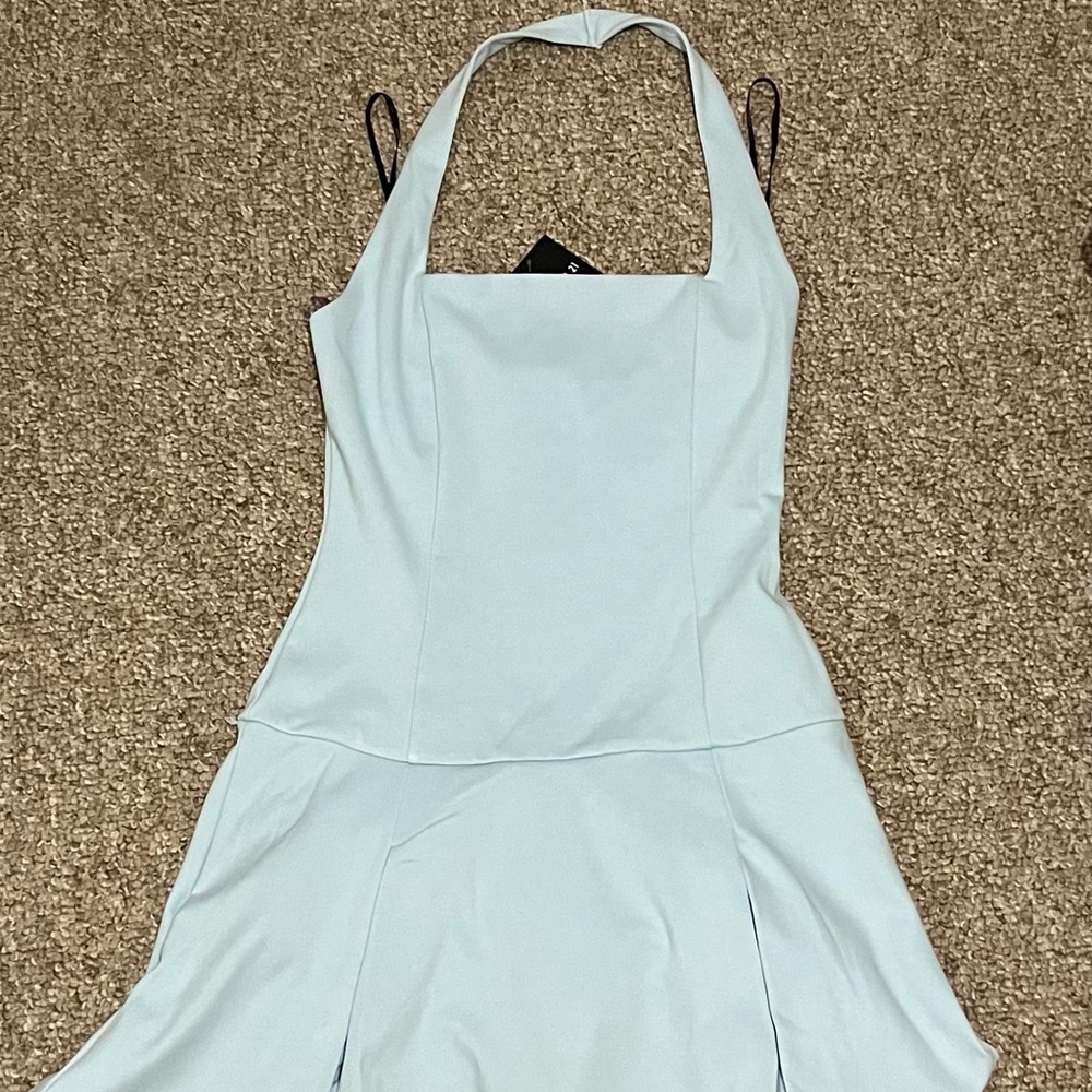 Blue over the neck dress